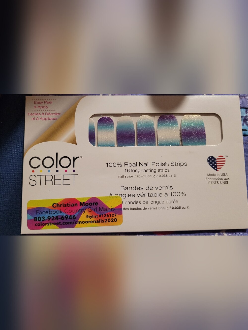 Color Street Turquoise Aqua to Purple Ombre Glitter Nail Strips